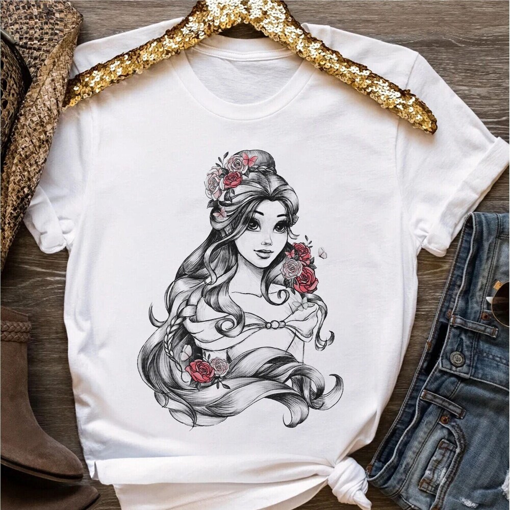 Disney Beauty & The Beast Belle Drawing Rose Graphic Shirt